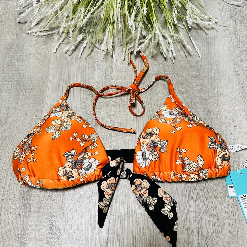 Seafolly Australia size 8 slide triangle bikini top, orange, black, NEW